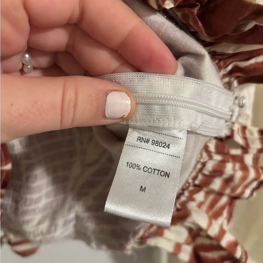 ANTHROPOLOGIE Love The Label Smocked Eyelet Puff Sleeve Blouse with Zebra Bodice